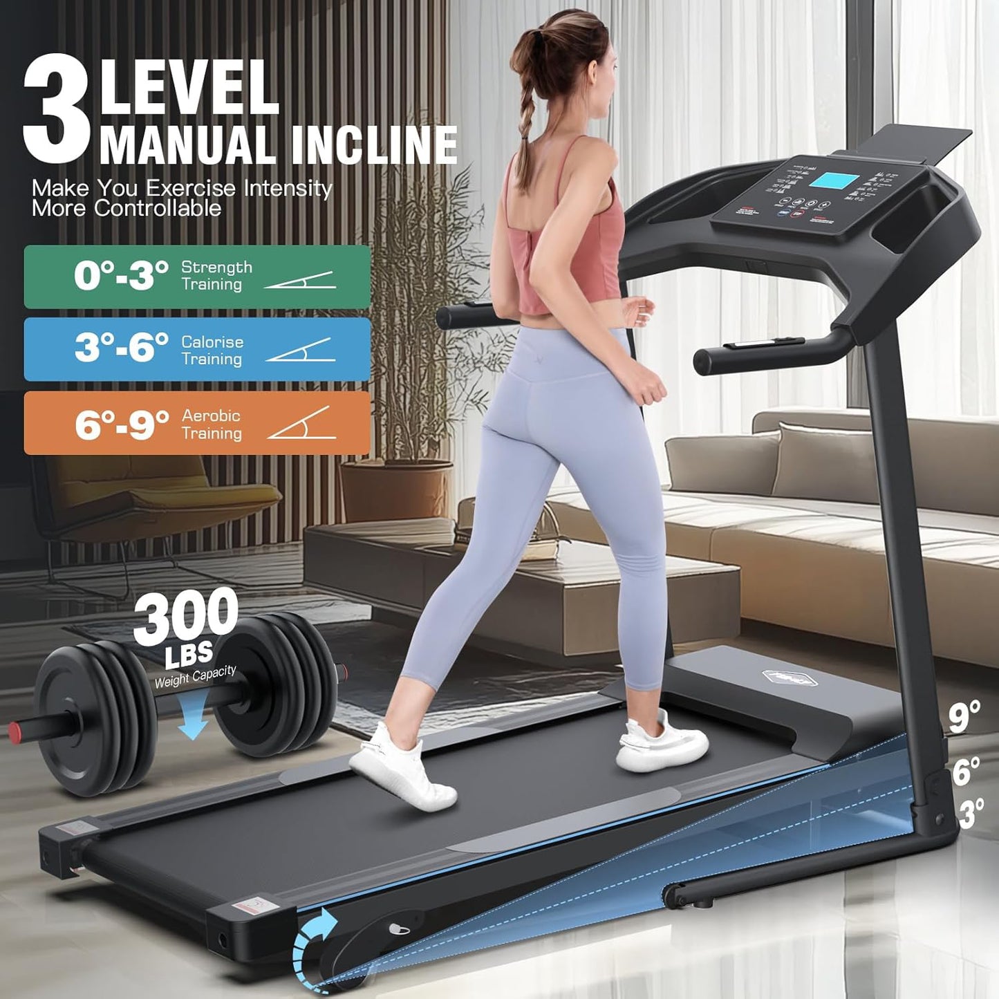 KRISRATE Treadmill with Incline, 3.5HP Smart Portable Folding Treadmill for Home, Running Machine with Smart Fitness Tracking, Silent Shock Absorption