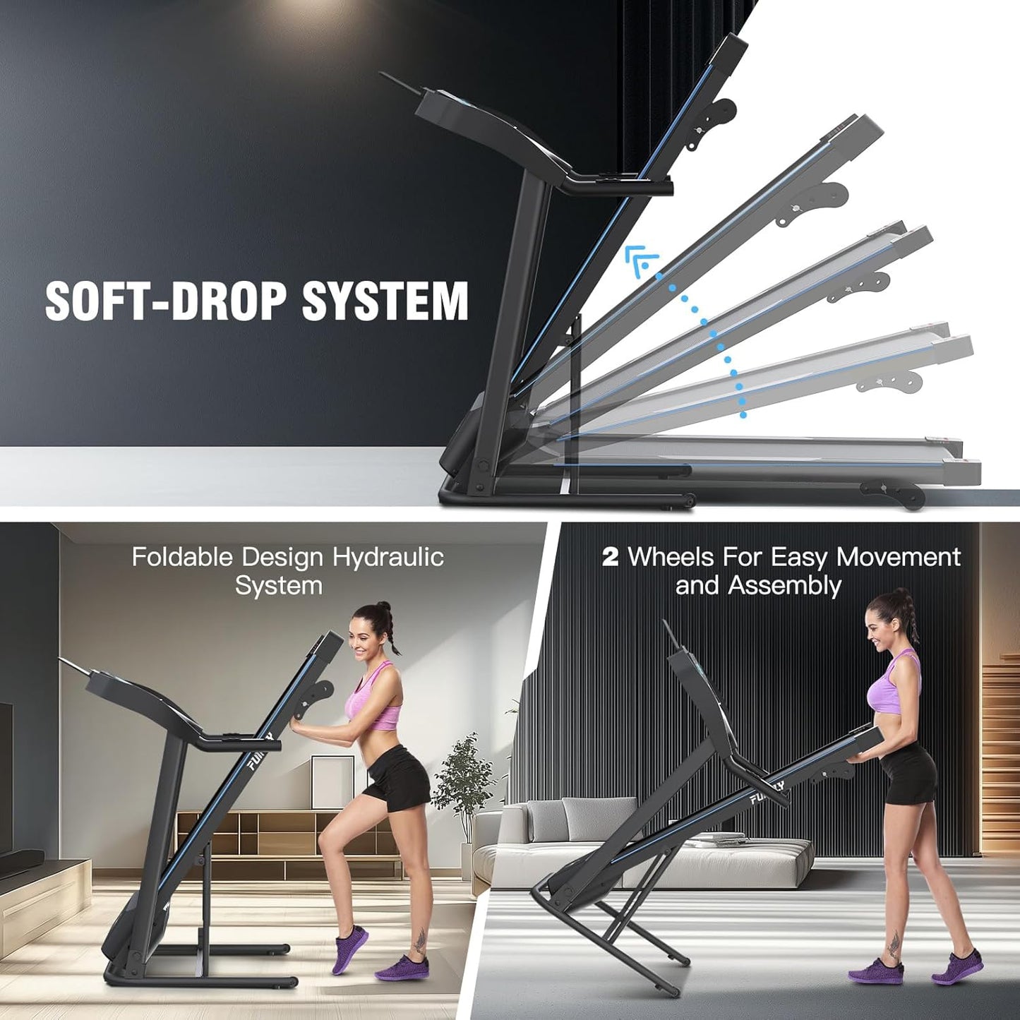 KRISRATE Treadmill with Incline, 3.5HP Smart Portable Folding Treadmill for Home, Running Machine with Smart Fitness Tracking, Silent Shock Absorption