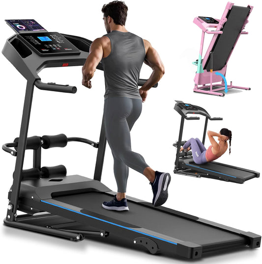 KRISRATE Foldable Treadmill with Sit Up Bench, 2025 Upgrade 3.5HP Portable Treadmills for Home with Incline, Smart LCD Display Body Fat & Heart Rate