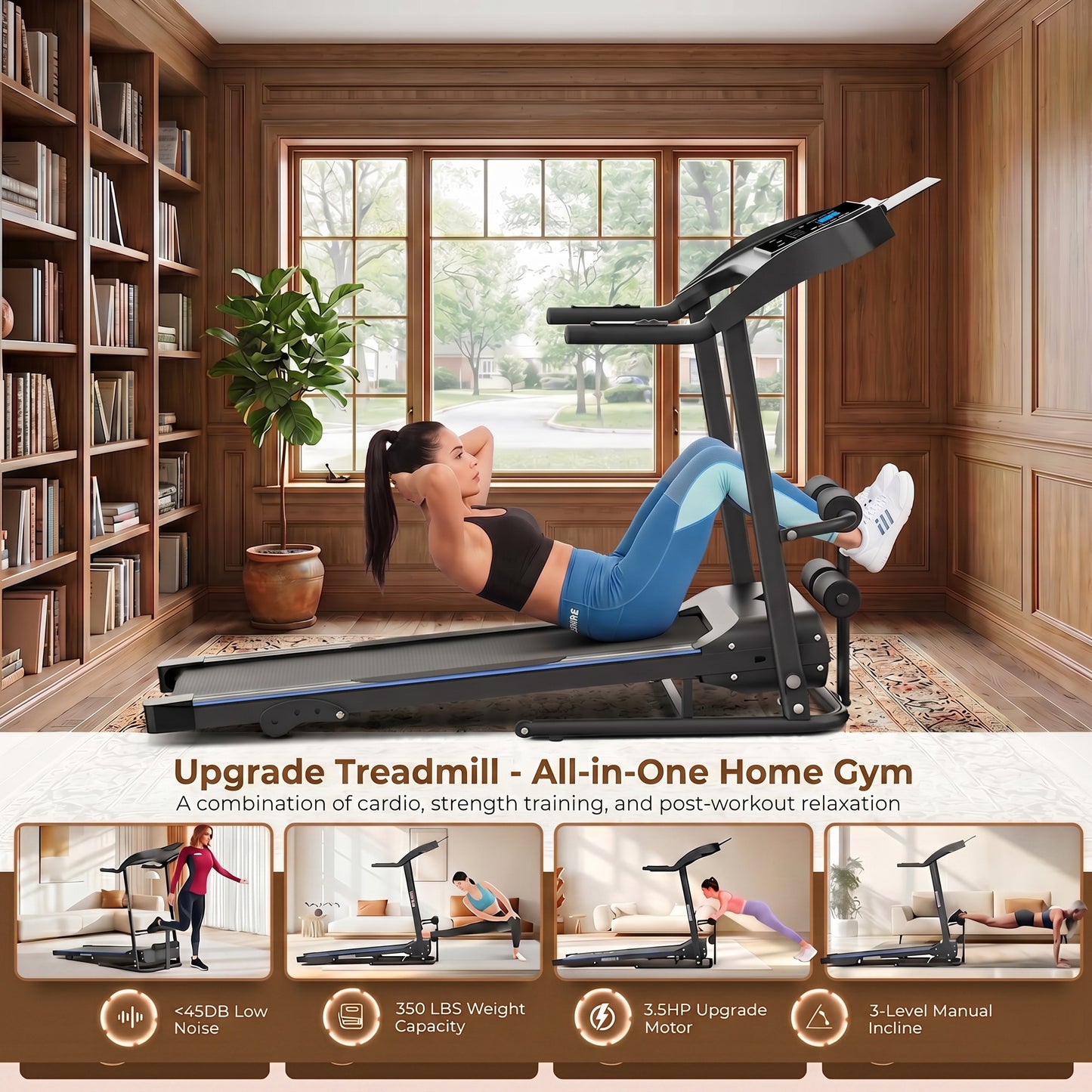 KRISRATE Foldable Treadmill with Sit Up Bench, 2025 Upgrade 3.5HP Portable Treadmills for Home with Incline, Smart LCD Display Body Fat & Heart Rate