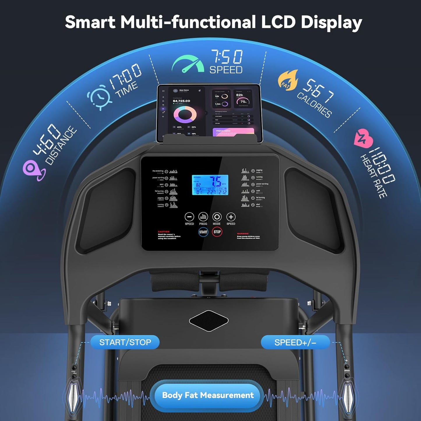 KRISRATE Foldable Treadmill with Sit Up Bench, 2025 Upgrade 3.5HP Portable Treadmills for Home with Incline, Smart LCD Display Body Fat & Heart Rate