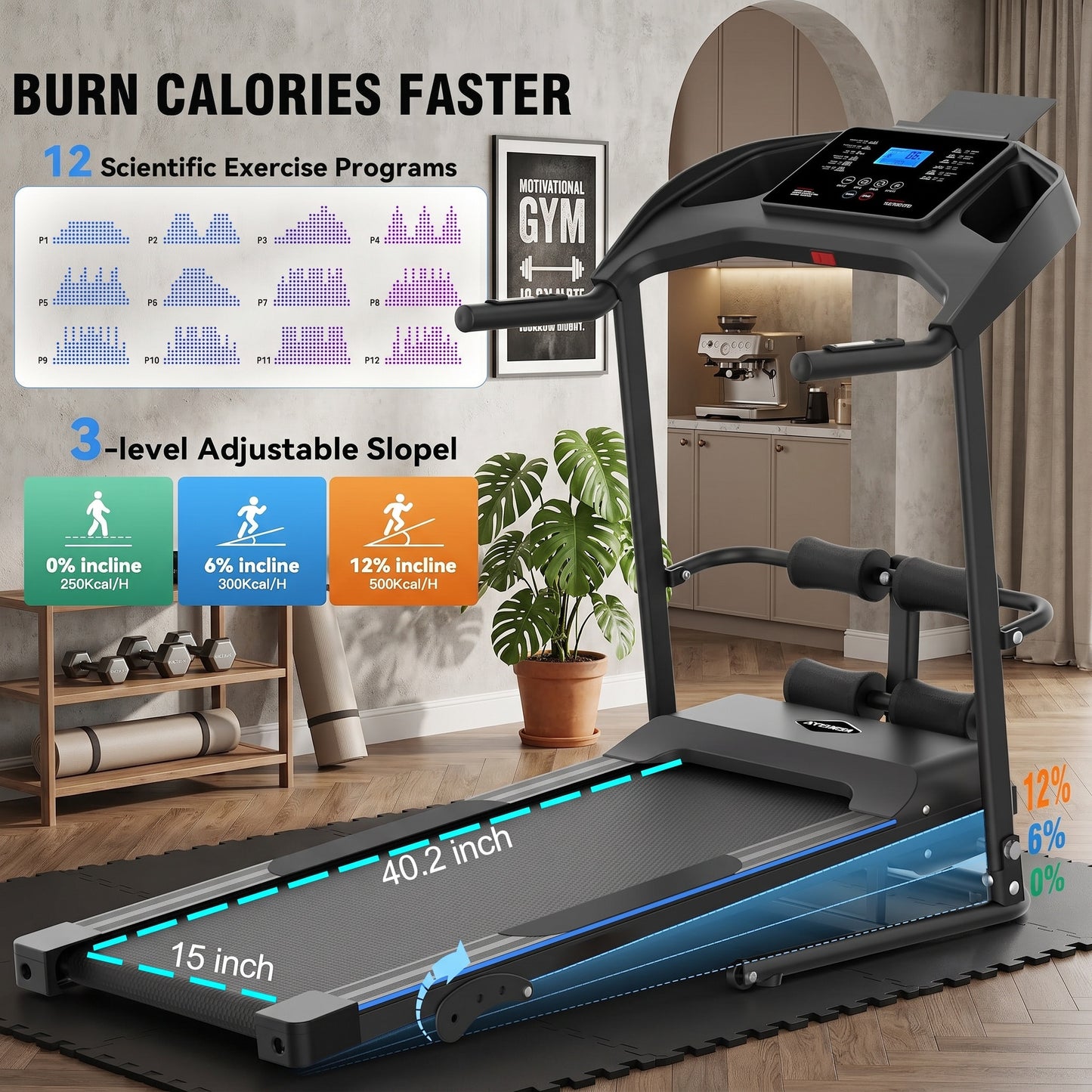 KRISRATE Foldable Treadmill with Sit Up Bench, 2025 Upgrade 3.5HP Portable Treadmills for Home with Incline, Smart LCD Display Body Fat & Heart Rate