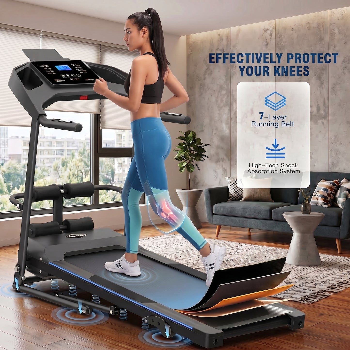 KRISRATE Foldable Treadmill with Sit Up Bench, 2025 Upgrade 3.5HP Portable Treadmills for Home with Incline, Smart LCD Display Body Fat & Heart Rate