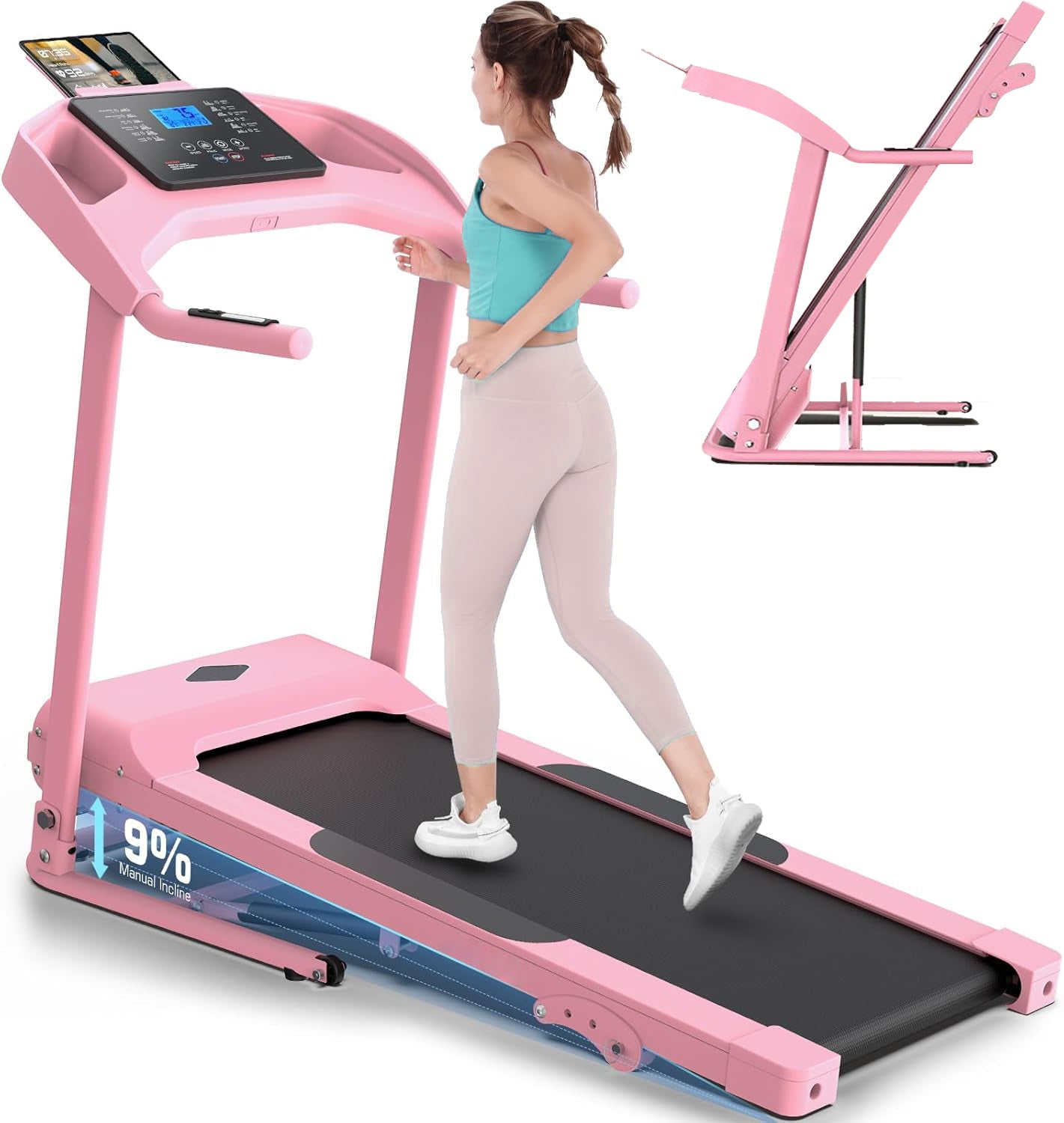 KRISRATE Treadmill with Incline, 3.5HP Smart Portable Folding Treadmill for Home, Running Machine with Smart Fitness Tracking, Silent Shock Absorption