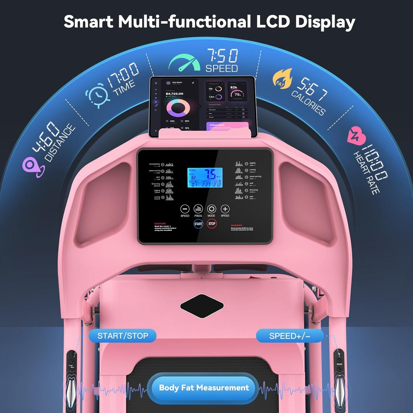 KRISRATE Foldable Treadmill with Sit Up Bench, 2025 Upgrade 3.5HP Portable Treadmills for Home with Incline, Smart LCD Display Body Fat & Heart Rate