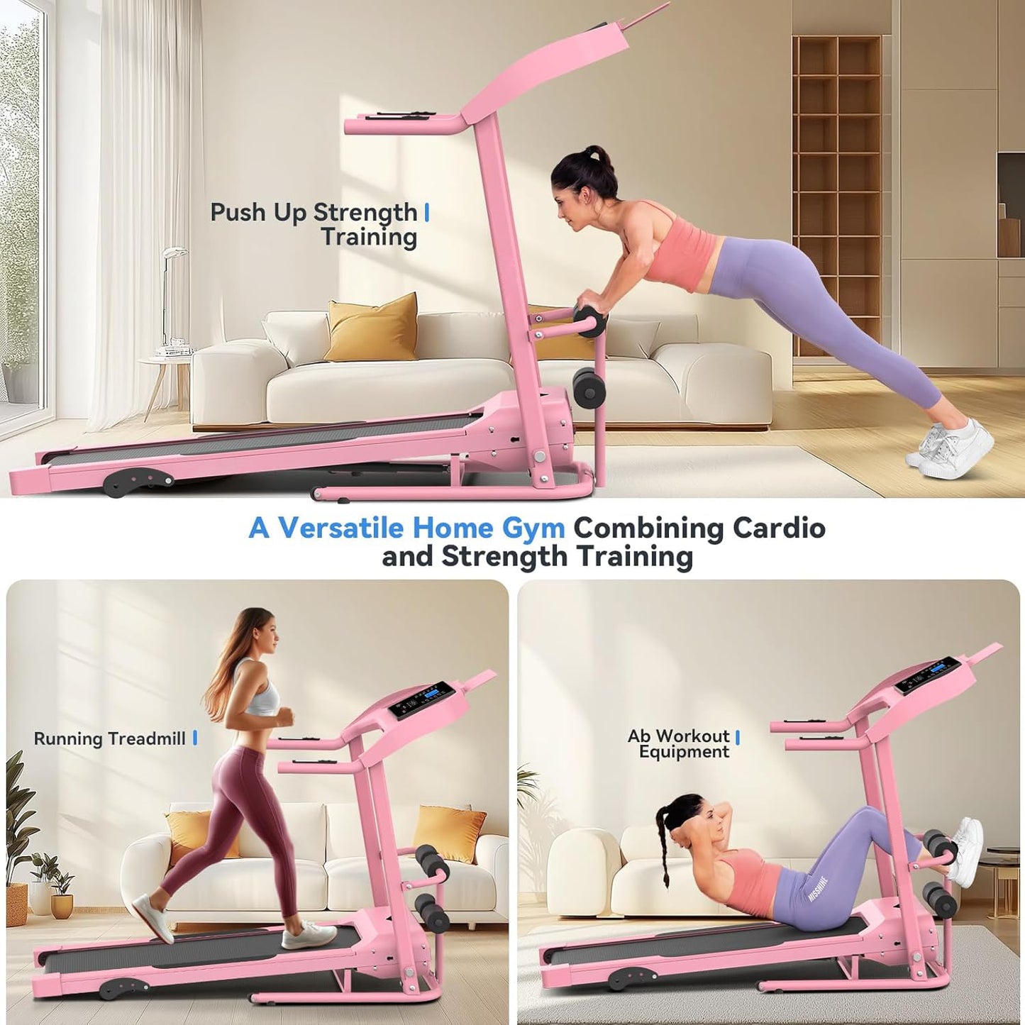 KRISRATE Foldable Treadmill with Sit Up Bench, 2025 Upgrade 3.5HP Portable Treadmills for Home with Incline, Smart LCD Display Body Fat & Heart Rate