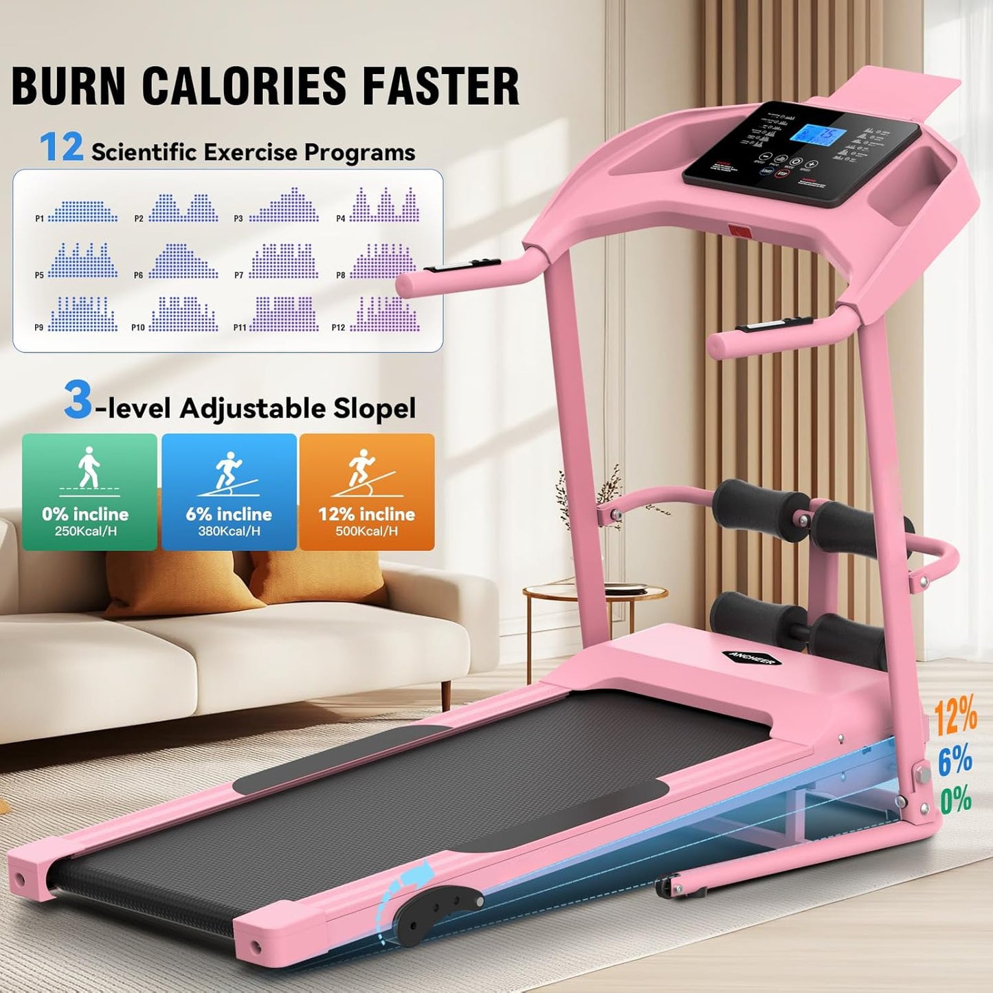 KRISRATE Foldable Treadmill with Sit Up Bench, 2025 Upgrade 3.5HP Portable Treadmills for Home with Incline, Smart LCD Display Body Fat & Heart Rate