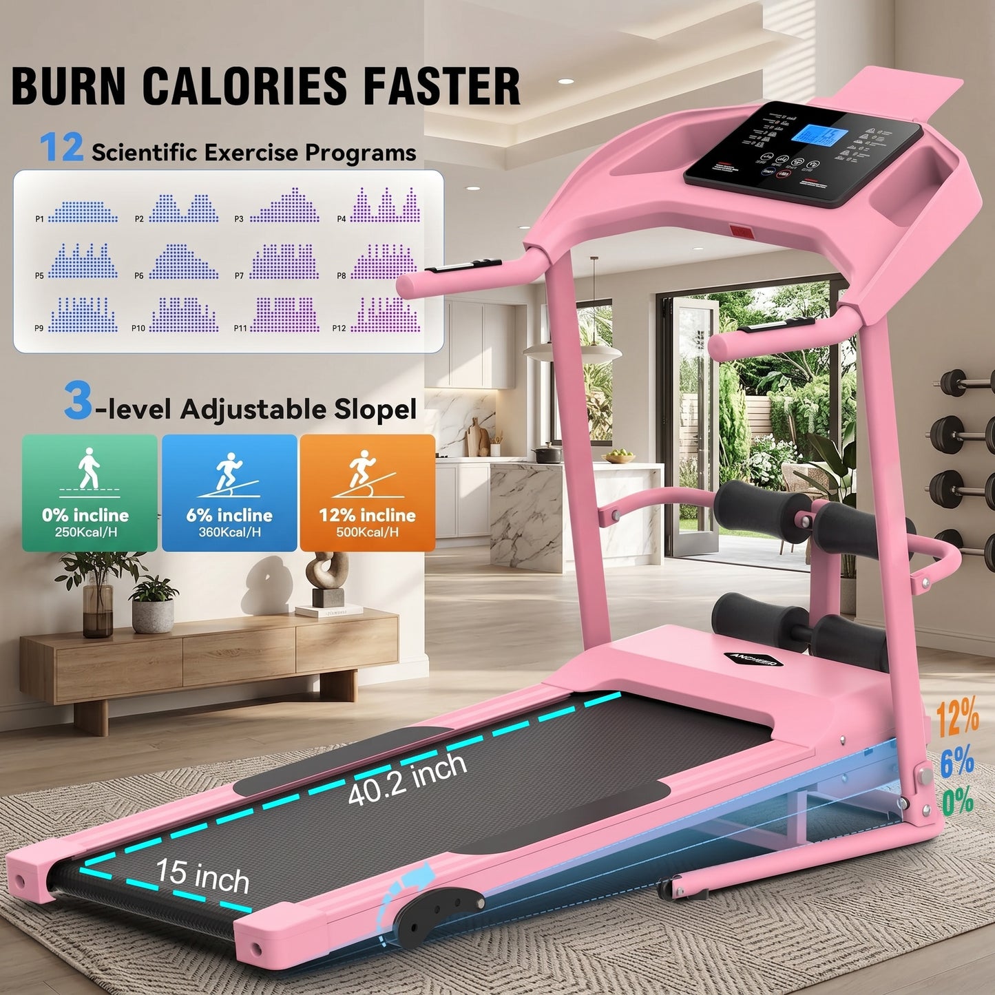 KRISRATE Foldable Treadmill with Sit Up Bench, 2025 Upgrade 3.5HP Portable Treadmills for Home with Incline, Smart LCD Display Body Fat & Heart Rate