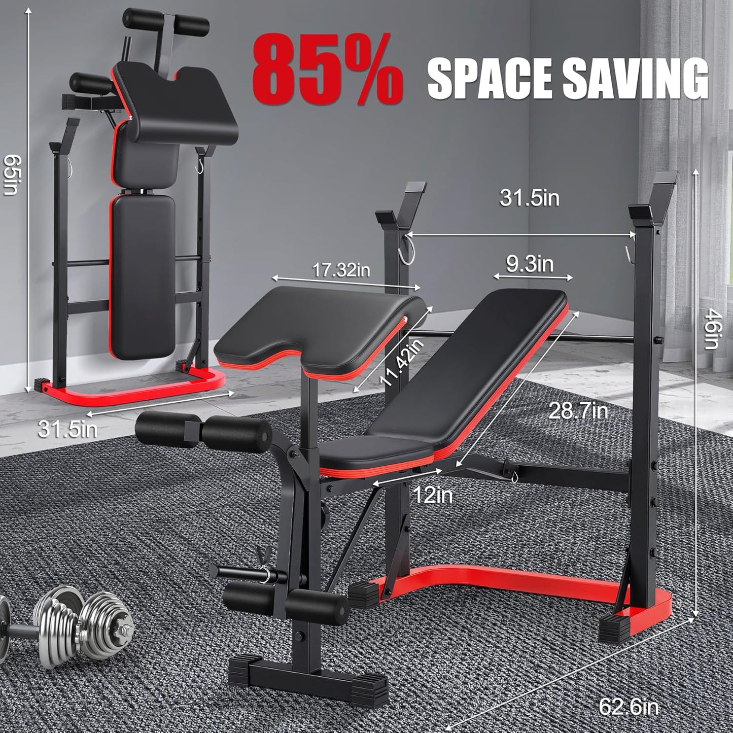 KRISRATE 660lbs Adjustable Weight Bench Set with Leg Developer & Preacher Curl Pad, Full Body Workout Strength Training Bench Press Set w/ Squat Rack