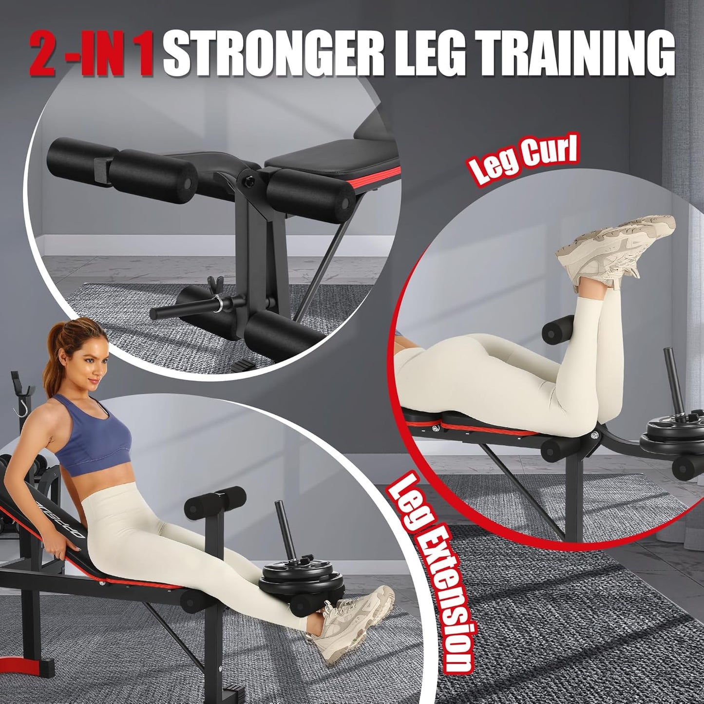 KRISRATE 660lbs Adjustable Weight Bench Set with Leg Developer & Preacher Curl Pad, Full Body Workout Strength Training Bench Press Set w/ Squat Rack