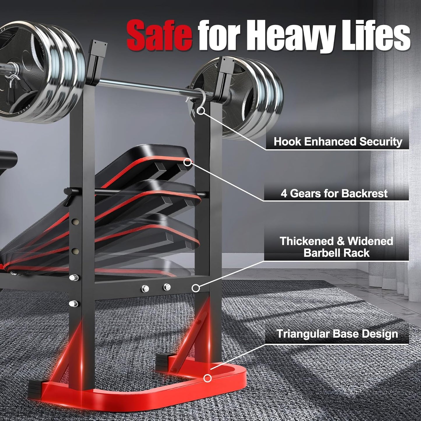 KRISRATE 660lbs Adjustable Weight Bench Set with Leg Developer & Preacher Curl Pad, Full Body Workout Strength Training Bench Press Set w/ Squat Rack