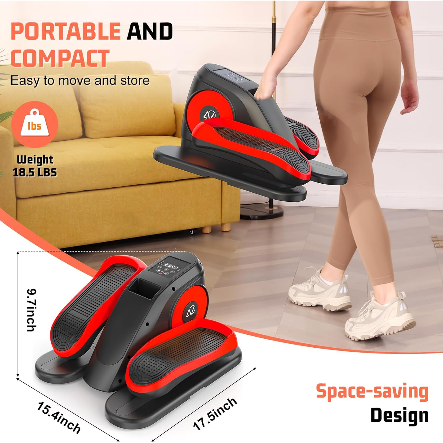 KRISRATE Under Desk Elliptical Machine - Portable Leg Exerciser with Remote Control, 12 Speed Levels & LCD Display - Pedal Exerciser for Home Office