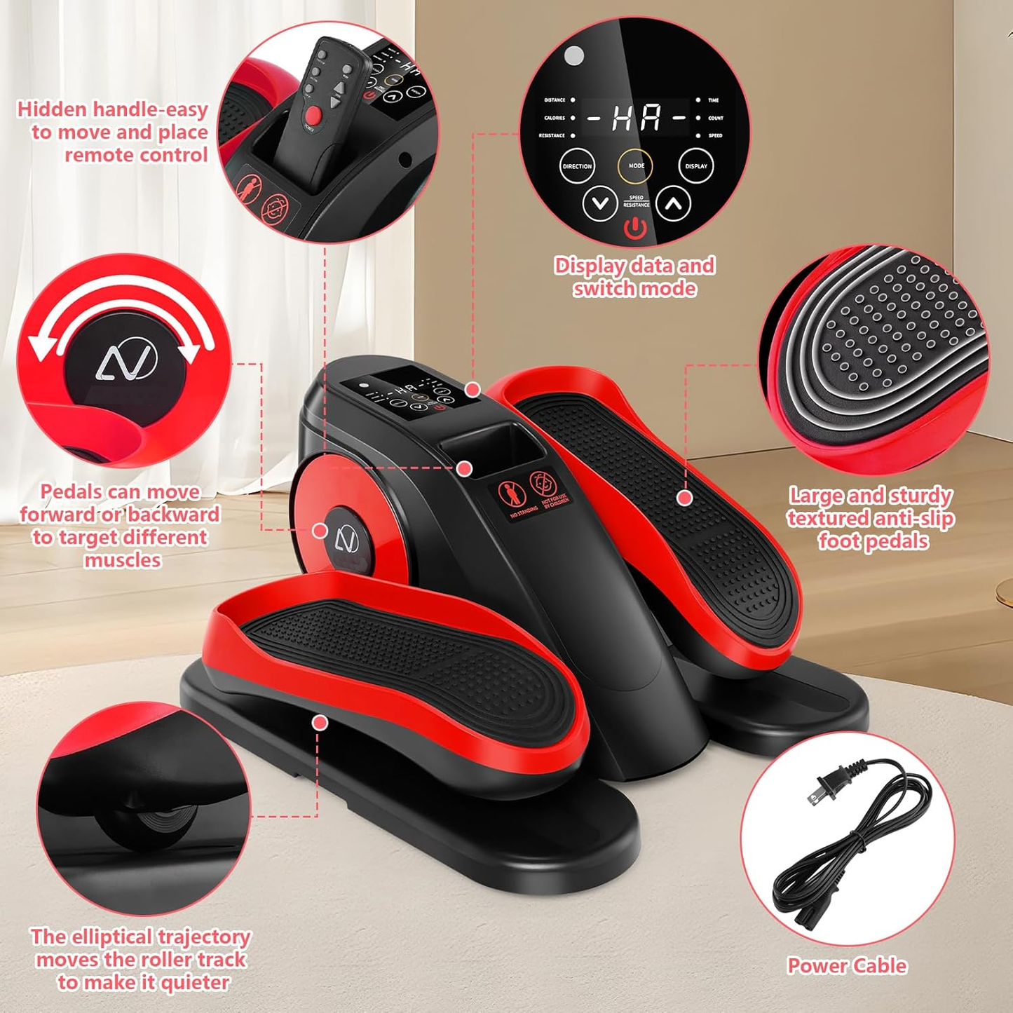 KRISRATE Under Desk Elliptical Machine - Portable Leg Exerciser with Remote Control, 12 Speed Levels & LCD Display - Pedal Exerciser for Home Office