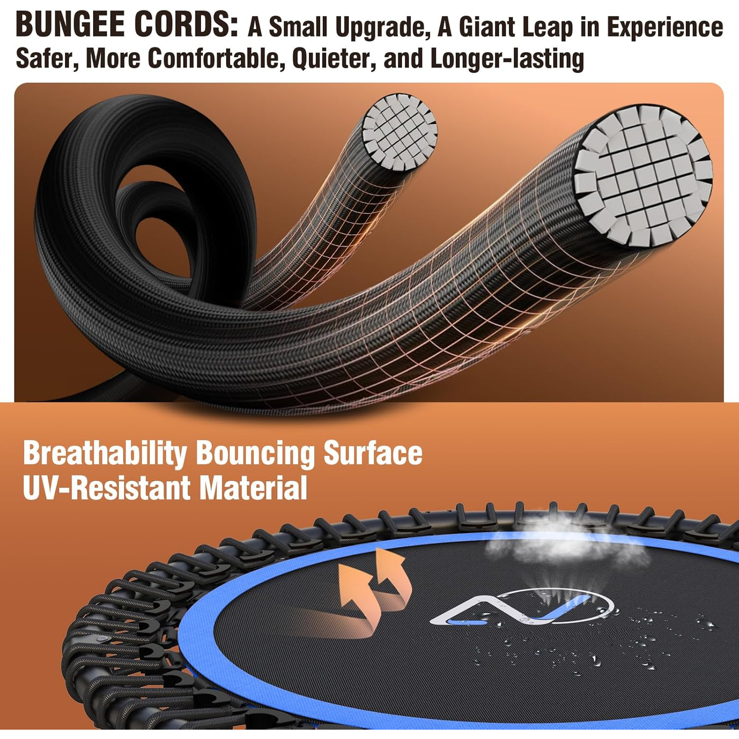 KRISRATE 40" Mini Trampoline Rebounder with 4-Level Adjustable Handle, Heavy Duty Fitness Trampoline 400 LBS Capacity for Indoor Outdoor Exercise