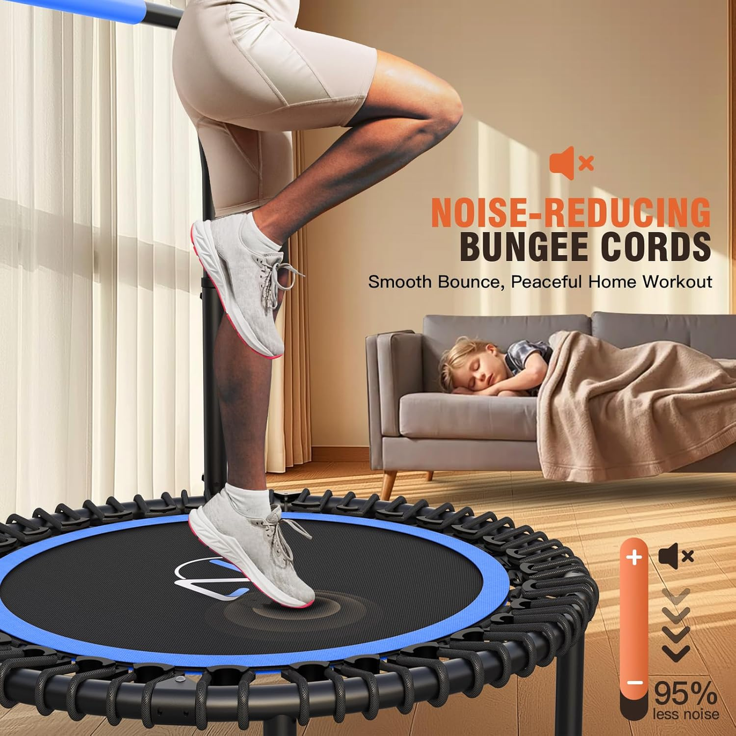 KRISRATE 40" Mini Trampoline Rebounder with 4-Level Adjustable Handle, Heavy Duty Fitness Trampoline 400 LBS Capacity for Indoor Outdoor Exercise
