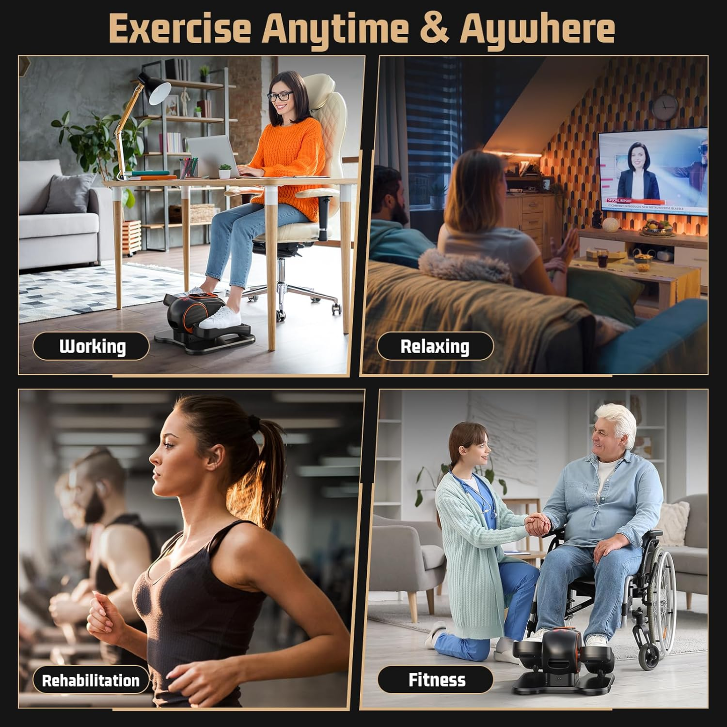 KRISRATE Under Desk Elliptical Machine, 12 Manual Speed Levels, Remote Control, LCD Display, Portable Quiet Compact Leg Exerciser for Home Office