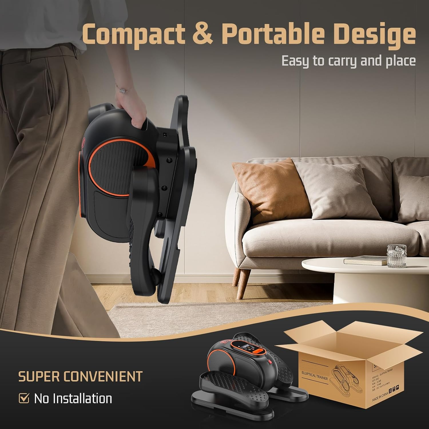 KRISRATE Under Desk Elliptical Machine, 12 Manual Speed Levels, Remote Control, LCD Display, Portable Quiet Compact Leg Exerciser for Home Office