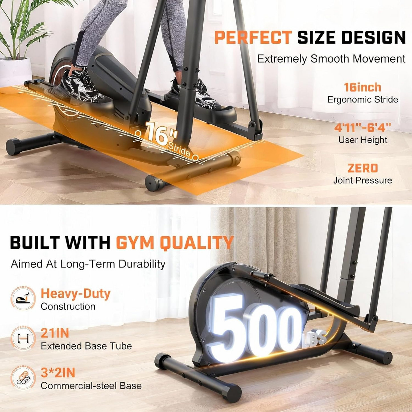 KRISRATE Magnetic Elliptical Machine for Home Gym with 14 Resistance Levels, Ultra-Silent Elliptical Trainer, LCD Monitor&Pulse Grips, 500Lbs Capacity