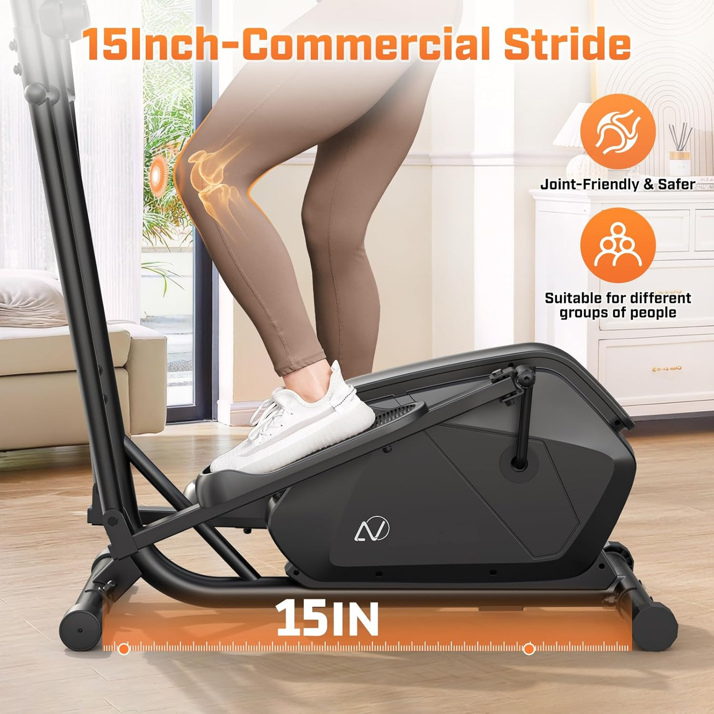 KRISRATE Elliptical Machine, Ultra-Quiet Magnetic Elliptical Trainer with 14 Resistance Levels, 15" Stride Length, 400LBS Capacity Exercise Equipment
