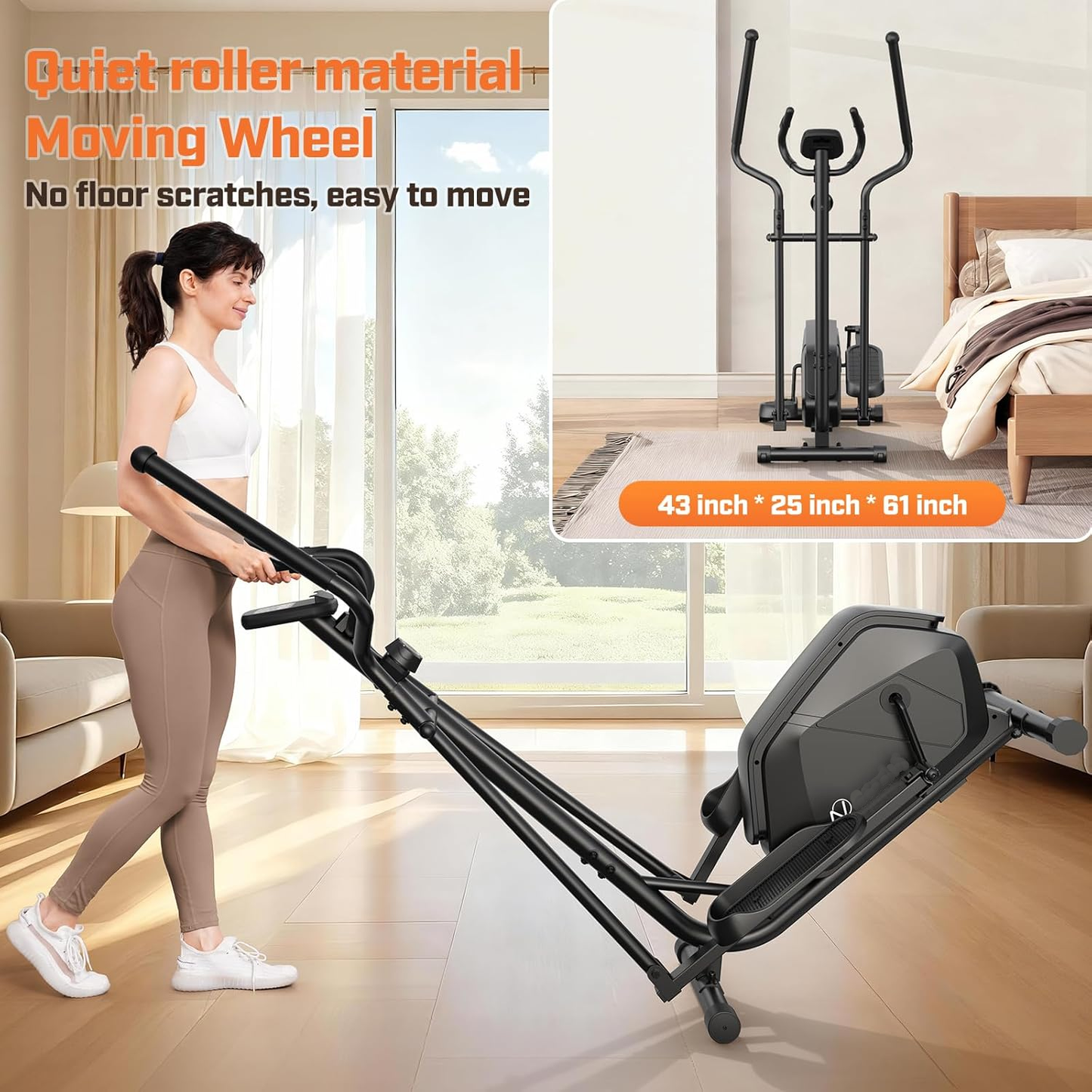 KRISRATE Elliptical Machine, Ultra-Quiet Magnetic Elliptical Trainer with 14 Resistance Levels, 15" Stride Length, 400LBS Capacity Exercise Equipment