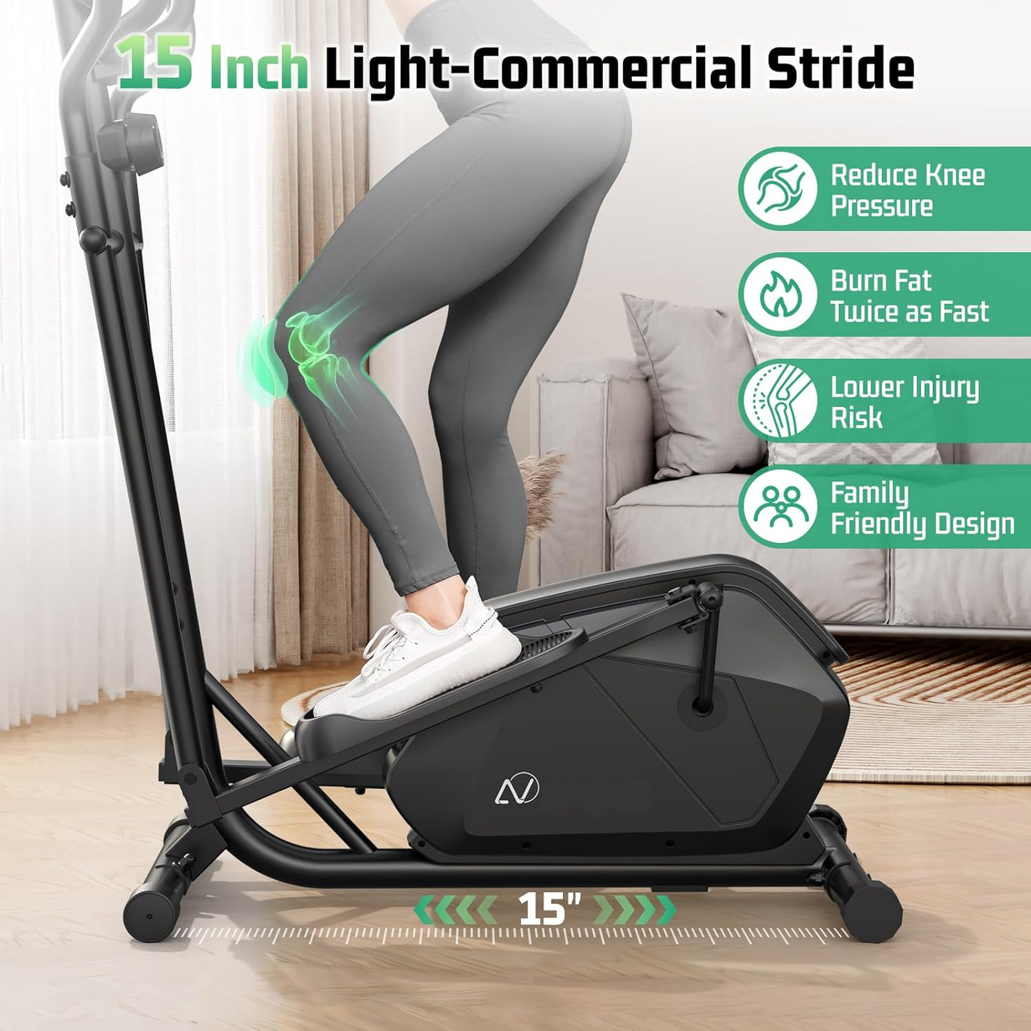 KRISRATE Elliptical Machine, Ultra-Quiet Magnetic Elliptical Trainer with 14 Resistance Levels, 15" Stride Length, 400LBS Capacity Exercise Equipment