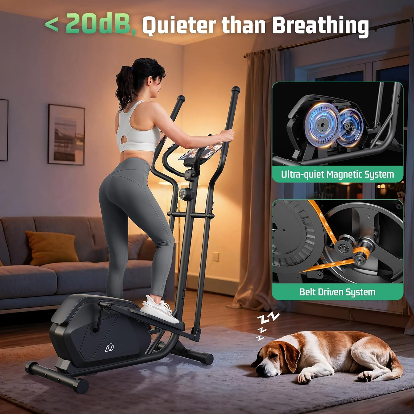 KRISRATE Elliptical Machine, Ultra-Quiet Magnetic Elliptical Trainer with 14 Resistance Levels, 15" Stride Length, 400LBS Capacity Exercise Equipment
