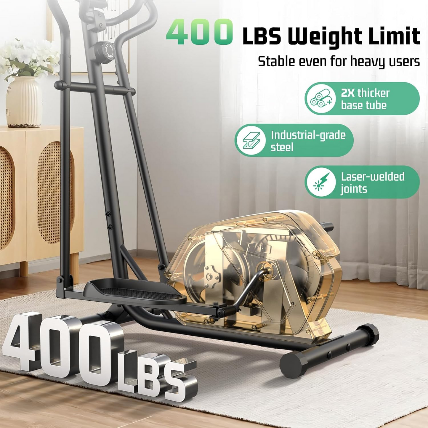 KRISRATE Elliptical Machine, Ultra-Quiet Magnetic Elliptical Trainer with 14 Resistance Levels, 15" Stride Length, 400LBS Capacity Exercise Equipment