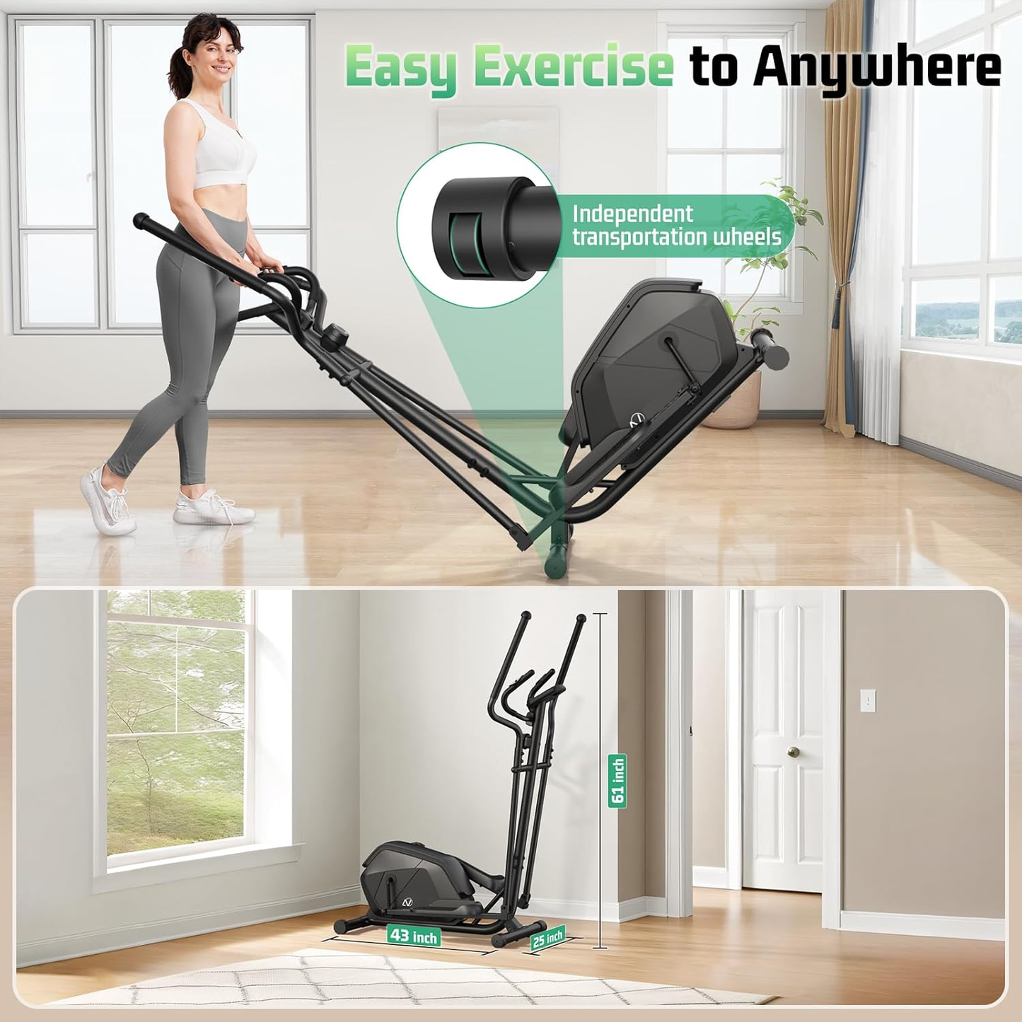 KRISRATE Elliptical Machine, Ultra-Quiet Magnetic Elliptical Trainer with 14 Resistance Levels, 15" Stride Length, 400LBS Capacity Exercise Equipment