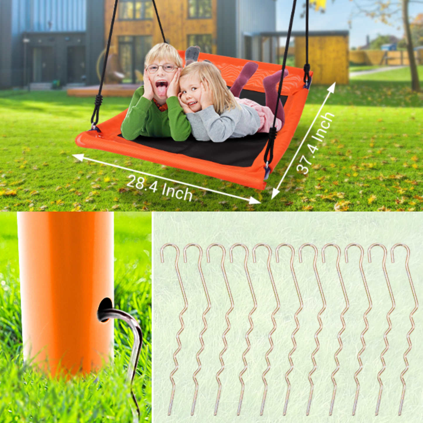 KRISRATE Heavy Duty Metal Swing Set for Kids Backyard with 3 Adjustable Swings, Wave Slide, Teeter-Totter, Steel Frame Swingset,  700 lbs Capacity