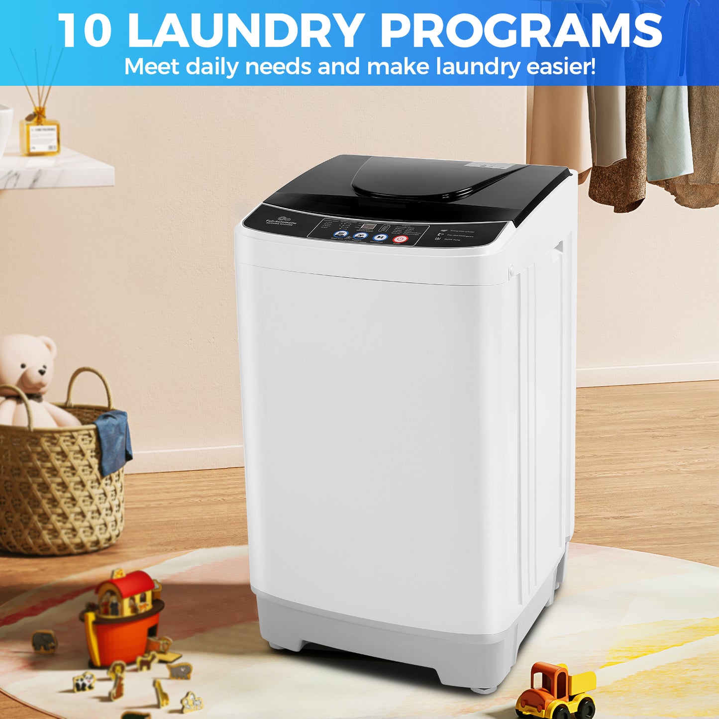 KRISRATE 15.6Lbs Portable Washing Machine, Full-Automatic 2.1 Cu.ft Compact Washer with Drain Pump, 10 Programs 8 Water Level for Home, Apartment, RV