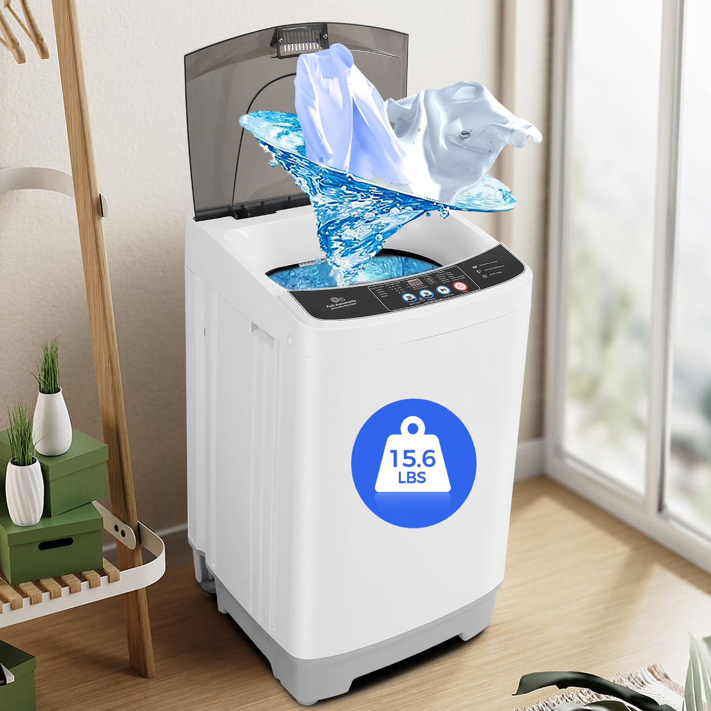 KRISRATE 15.6Lbs Portable Washing Machine, Full-Automatic 2.1 Cu.ft Compact Washer with Drain Pump, 10 Programs 8 Water Level for Home, Apartment, RV