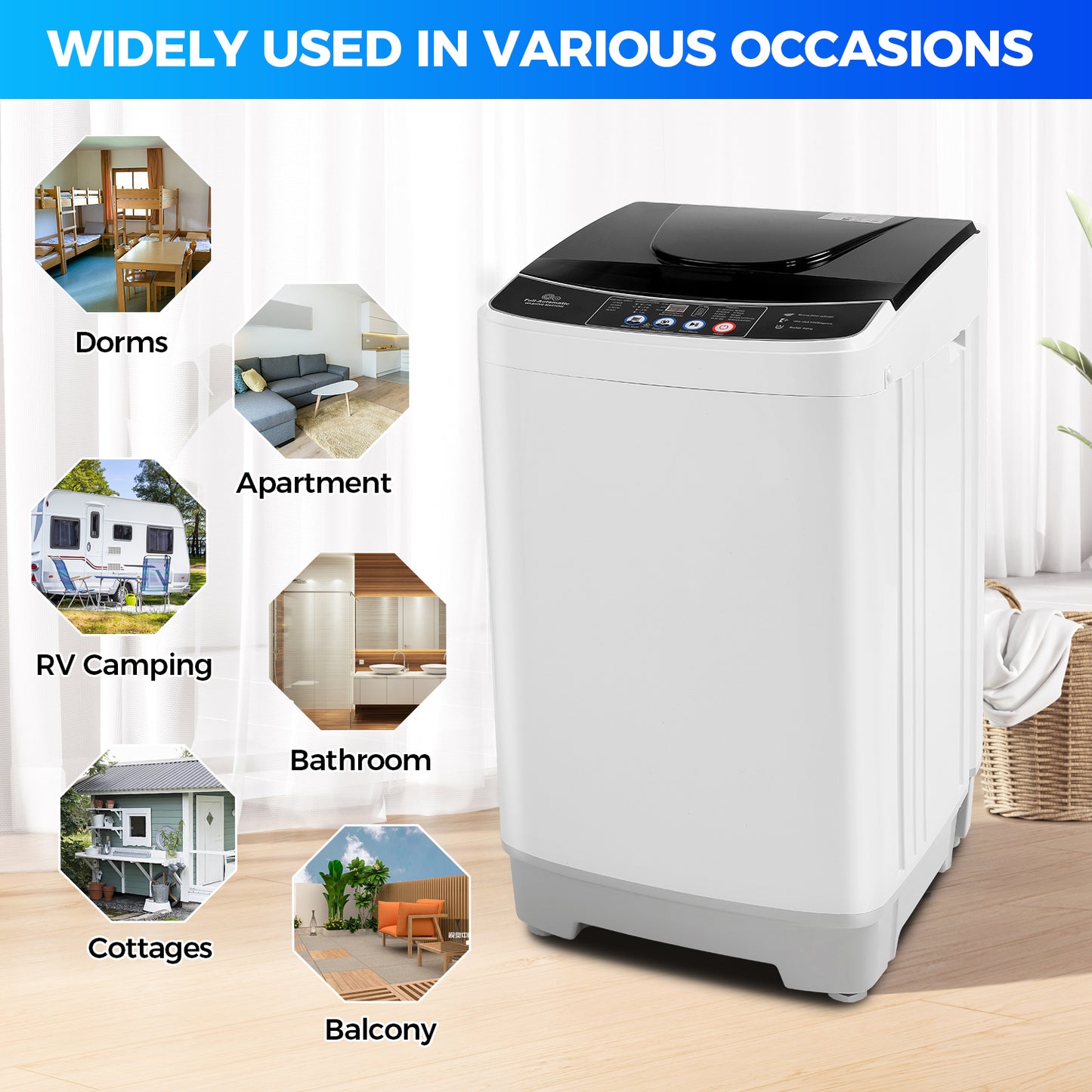 KRISRATE 15.6Lbs Portable Washing Machine, Full-Automatic 2.1 Cu.ft Compact Washer with Drain Pump, 10 Programs 8 Water Level for Home, Apartment, RV