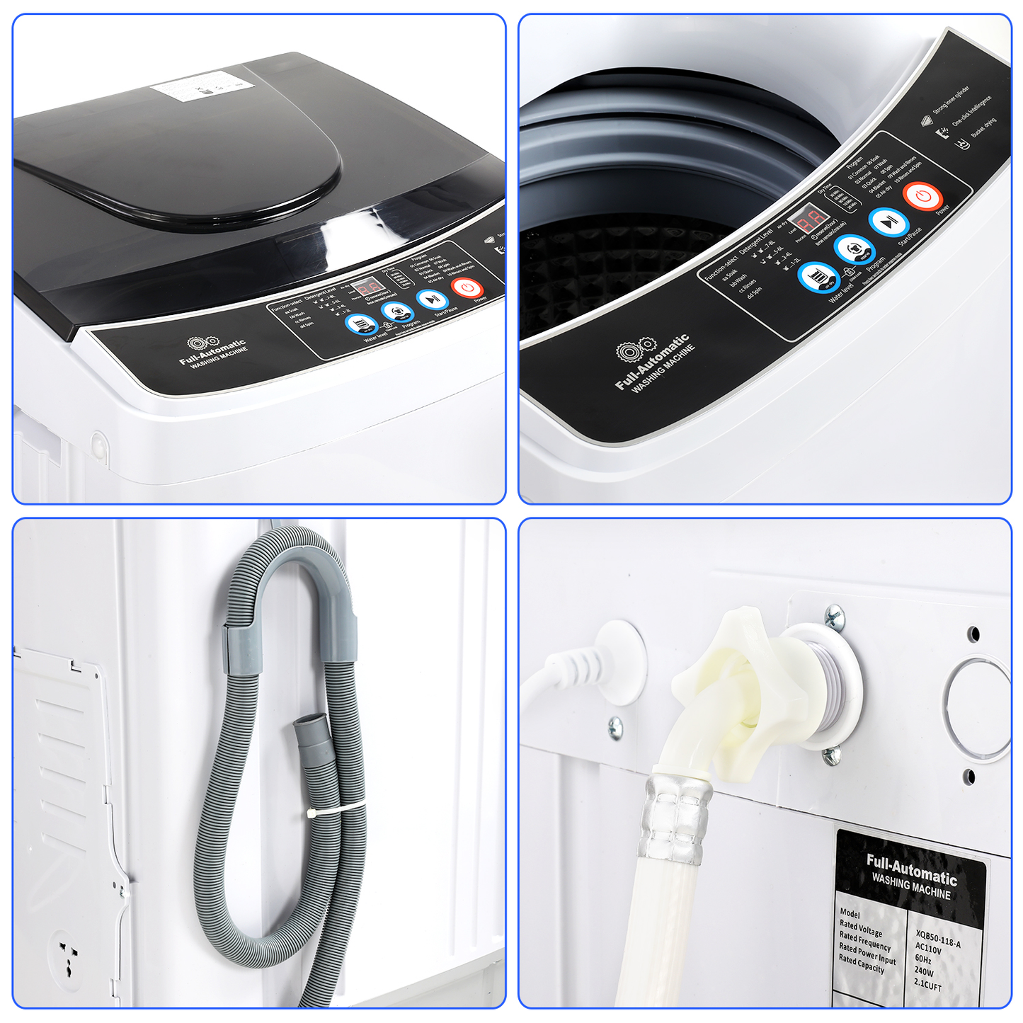 KRISRATE 15.6Lbs Portable Washing Machine, Full-Automatic 2.1 Cu.ft Compact Washer with Drain Pump, 10 Programs 8 Water Level for Home, Apartment, RV