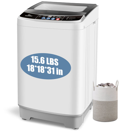 KRISRATE Portable Washing Machine 2.1 Cu.ft, Full-Automatic 15.6Lbs Compact Washer with Drain Pump, 10 Programs for Apartment Dorm RV Home, Gray White