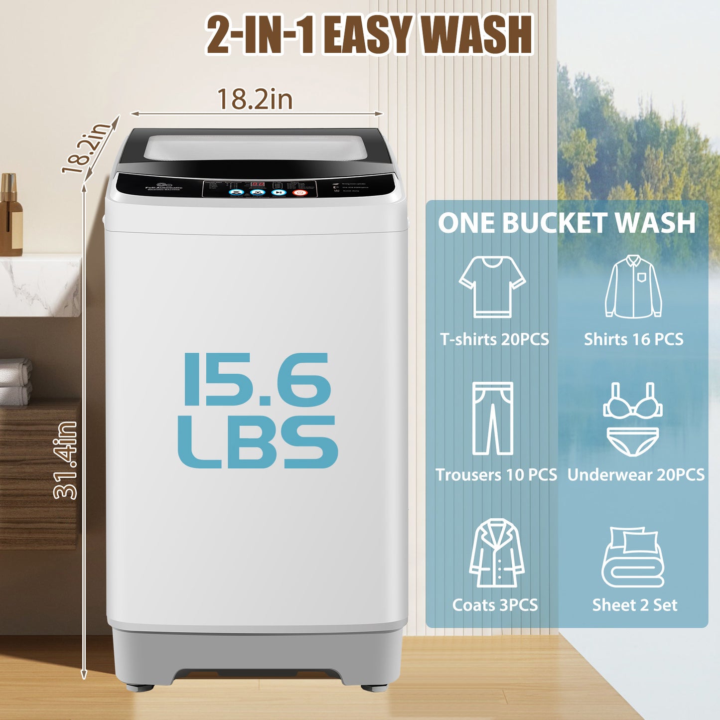 KRISRATE Portable Washing Machine 2.1 Cu.ft, Full-Automatic 15.6Lbs Compact Washer with Drain Pump, 10 Programs for Apartment Dorm RV Home, Gray White