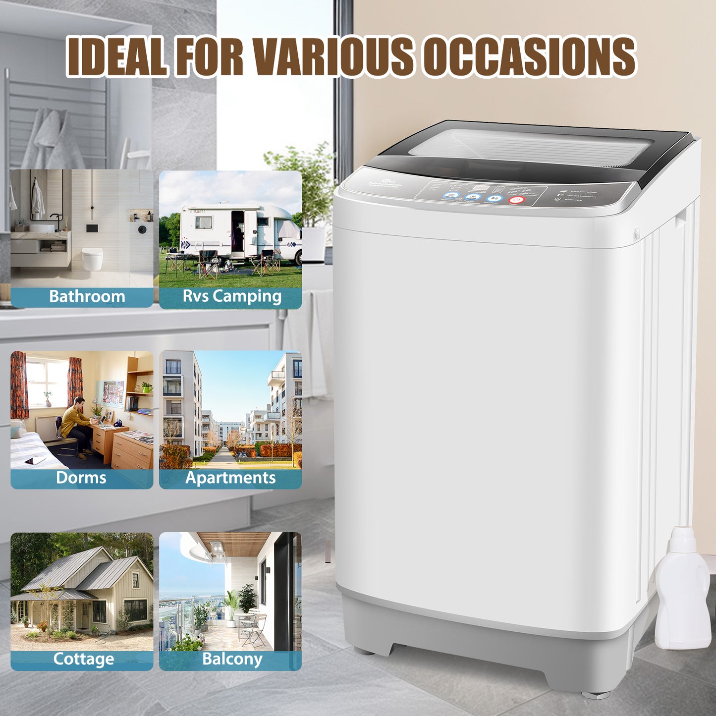 KRISRATE Portable Washing Machine 2.1 Cu.ft, Full-Automatic 15.6Lbs Compact Washer with Drain Pump, 10 Programs for Apartment Dorm RV Home, Gray White