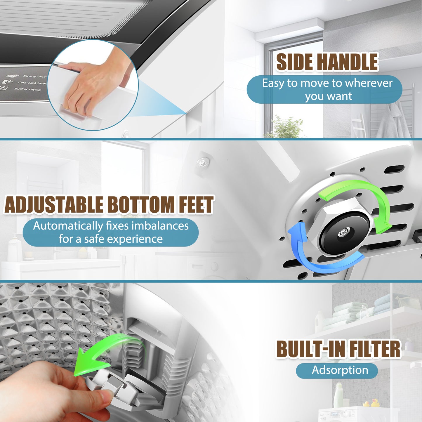 KRISRATE Portable Washing Machine 2.1 Cu.ft, Full-Automatic 15.6Lbs Compact Washer with Drain Pump, 10 Programs for Apartment Dorm RV Home, Gray White