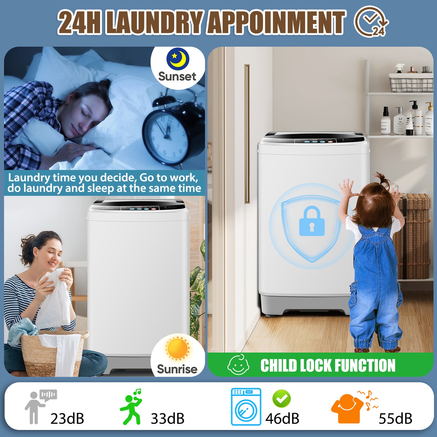 KRISRATE Portable Washing Machine 2.1 Cu.ft, Full-Automatic 15.6Lbs Compact Washer with Drain Pump, 10 Programs for Apartment Dorm RV Home, Gray White