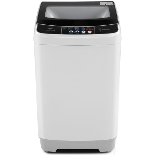 KRISRATE 17.8Lbs Portable Washing Machine, 2.4 Cu.ft Full Automatic Portable Washer with 10 Programs 8 Water Levels, Drain Pump, Glass Top Lid