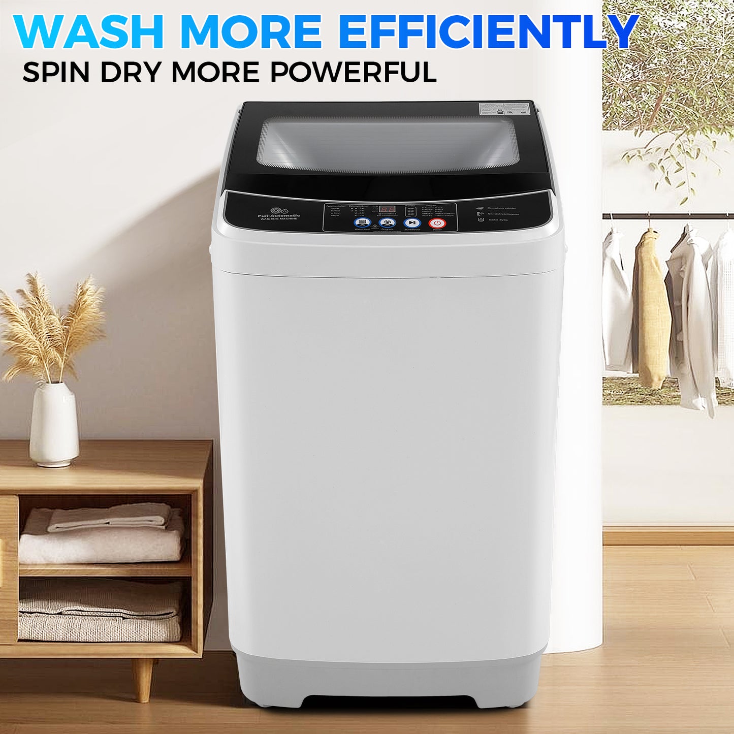 KRISRATE 17.8Lbs Portable Washing Machine, 2.4 Cu.ft Full Automatic Portable Washer with 10 Programs 8 Water Levels, Drain Pump, Glass Top Lid