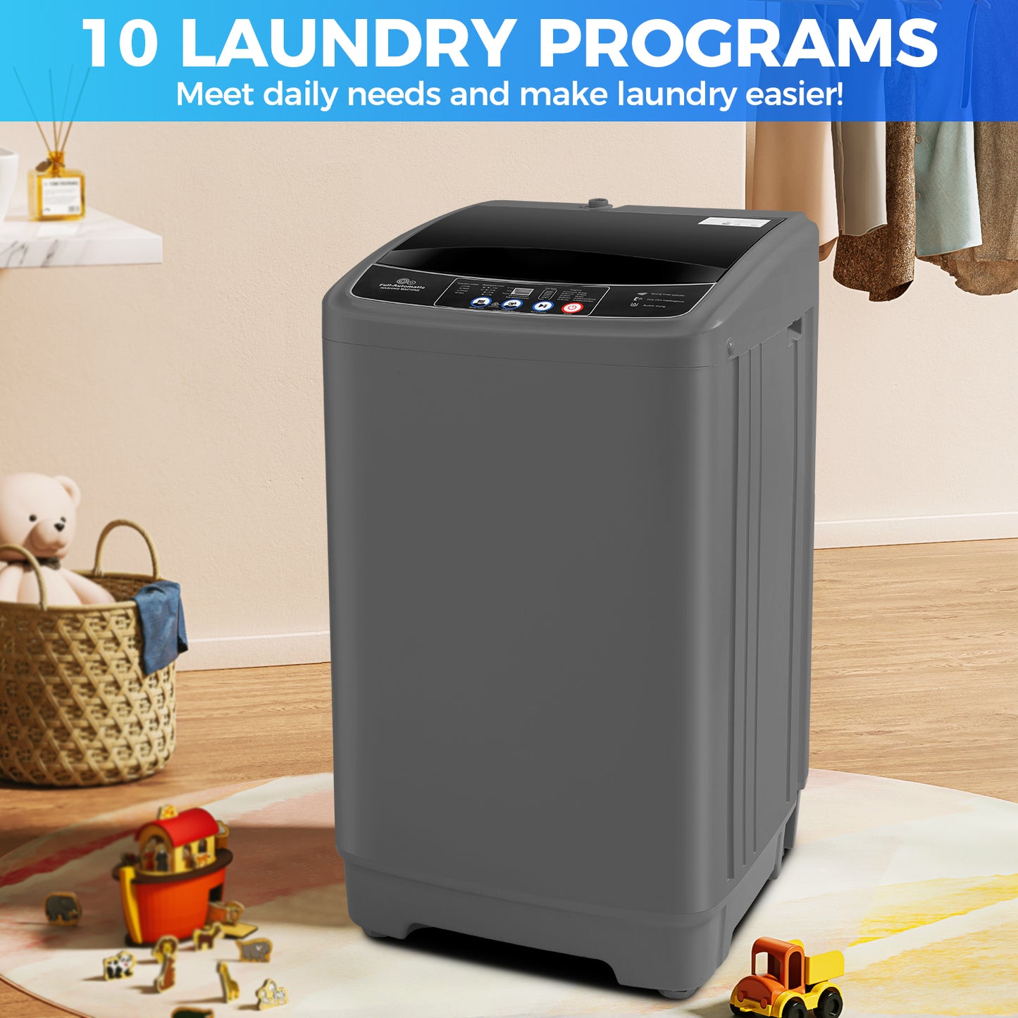 KRISRATE 17.8lb Full Automatic Washing Machine, Compact Washing Machine with Drain Pump, LED Display, Washer and Dryer Combo for Home, RV, Dorms,Gray