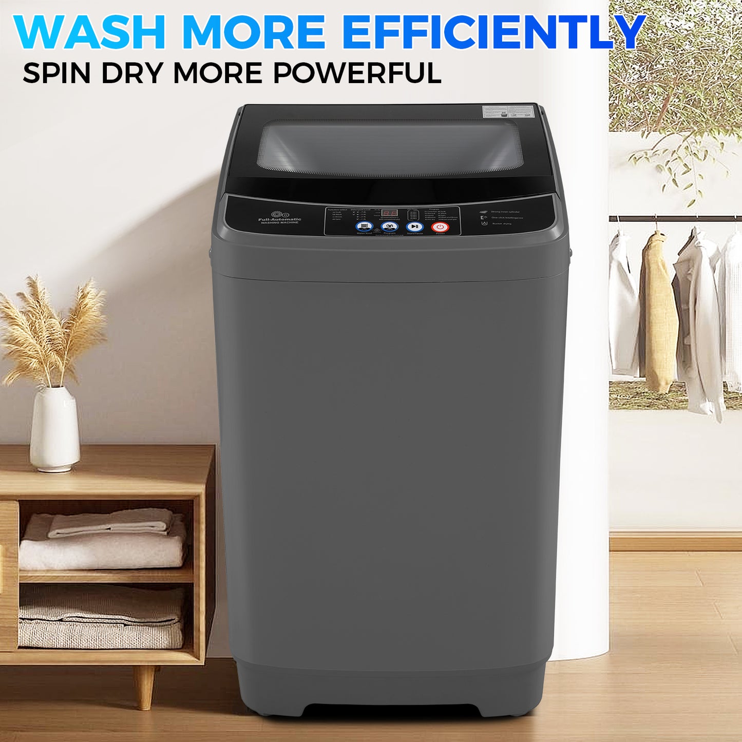 KRISRATE 17.8Lbs Portable Washing Machine, 2.4 Cu.ft Full Automatic Portable Washer with 10 Programs 8 Water Levels, Drain Pump, Glass Top Lid