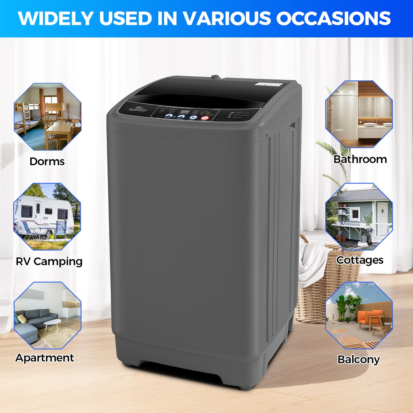 KRISRATE 17.8lb Full Automatic Washing Machine, Compact Washing Machine with Drain Pump, LED Display, Washer and Dryer Combo for Home, RV, Dorms,Gray