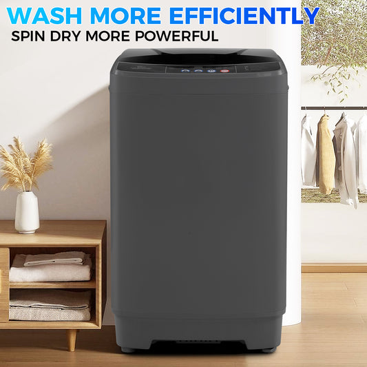 KRISRATE Portable Washing Machine 15.6Lbs/20Lbs Compact Washer with Drain Pump,10 Programs&8 Water Levels,LED Display for Apartment Dorm RV, Gray