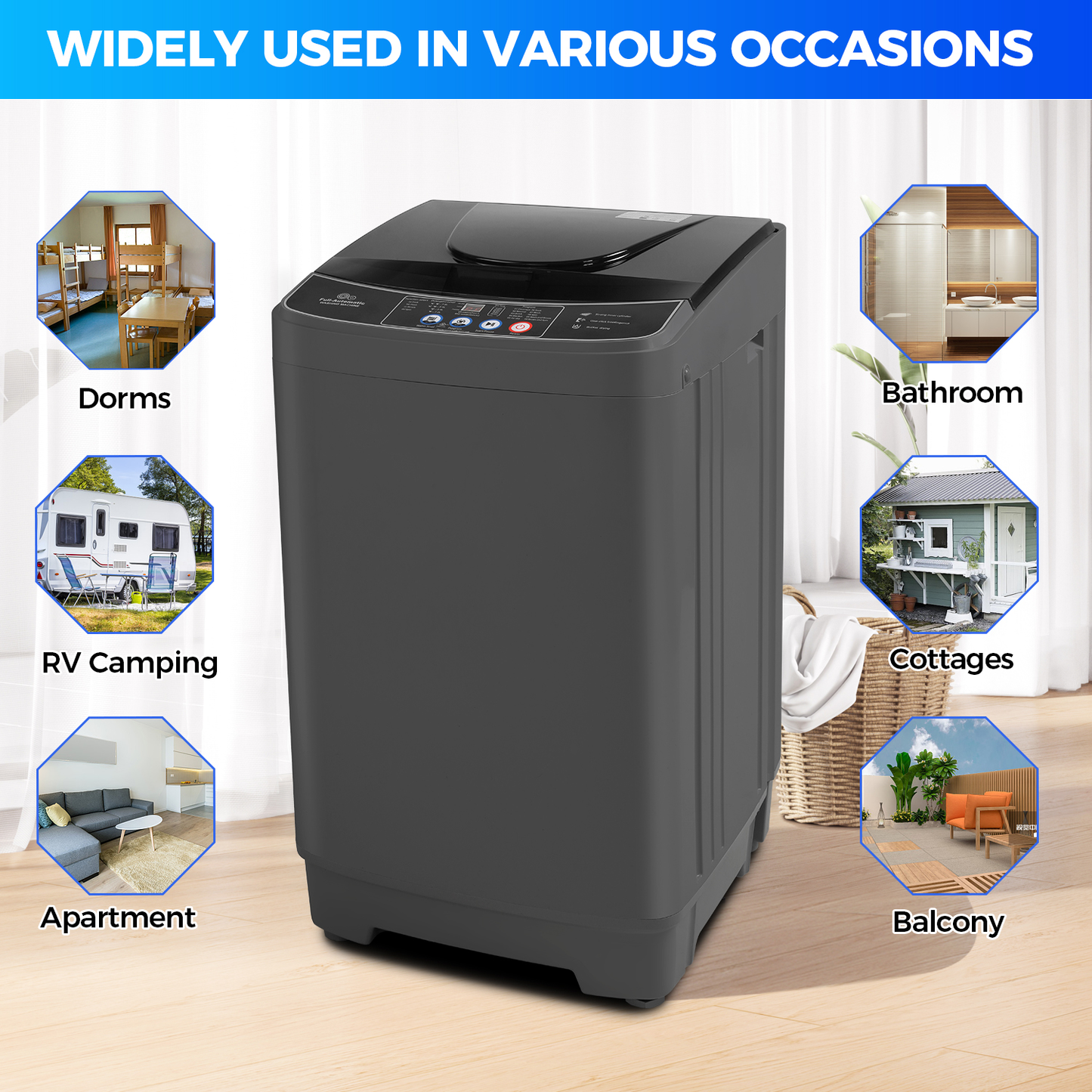 KRISRATE Portable Washing Machine 15.6Lbs/20Lbs Compact Washer with Drain Pump,10 Programs&8 Water Levels,LED Display for Apartment Dorm RV, Gray