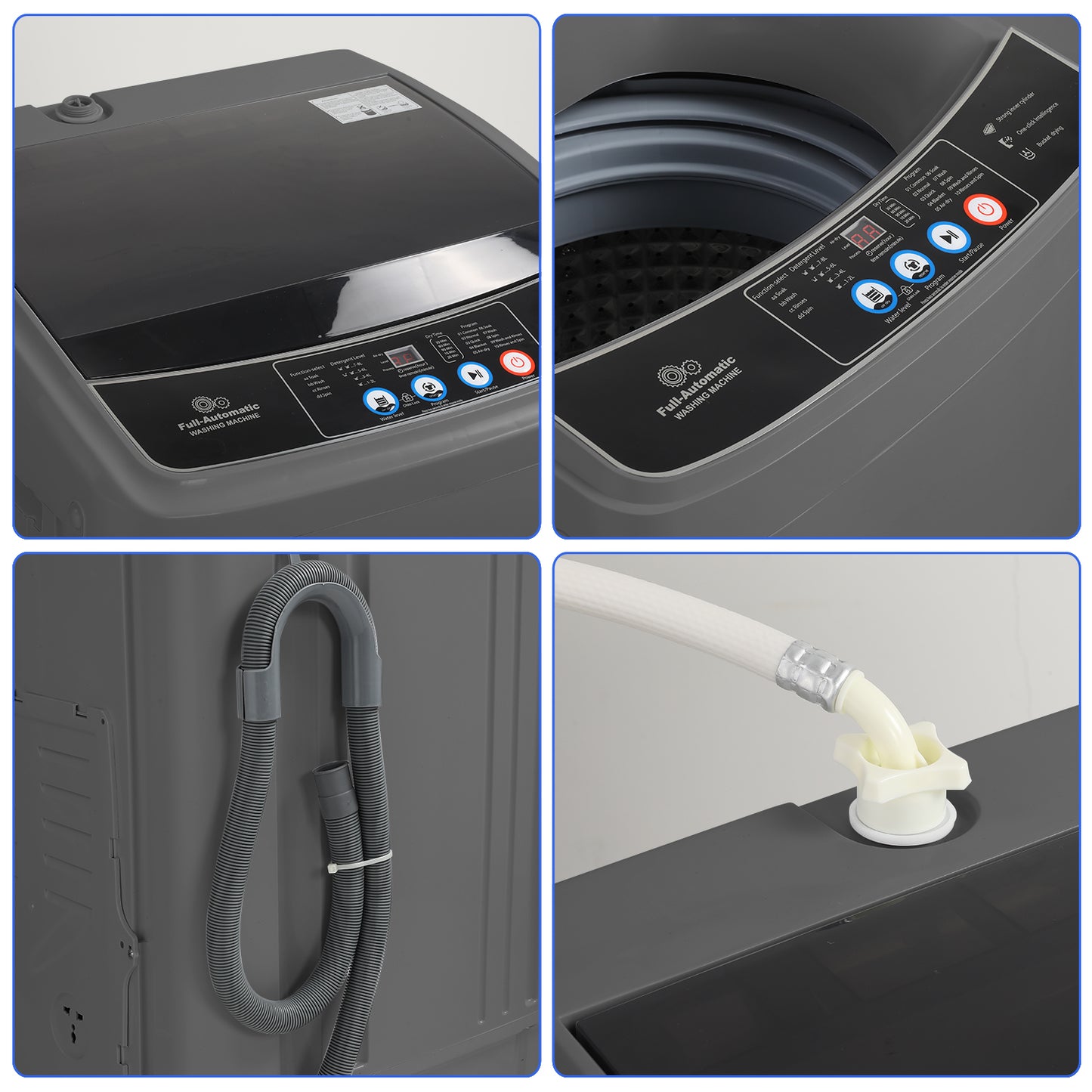 KRISRATE 17.8lb Full Automatic Washing Machine, Compact Washing Machine with Drain Pump, LED Display, Washer and Dryer Combo for Home, RV, Dorms,Gray