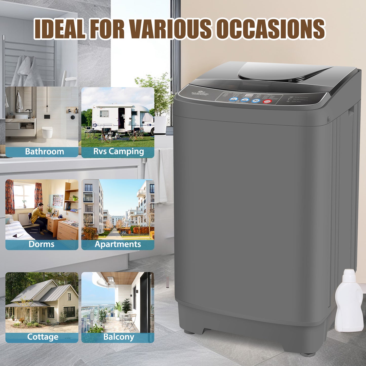 KRISRATE 17.8lb Full Automatic Washing Machine, Compact Washing Machine with Drain Pump, LED Display, Washer and Dryer Combo for Home, RV, Dorms,Gray