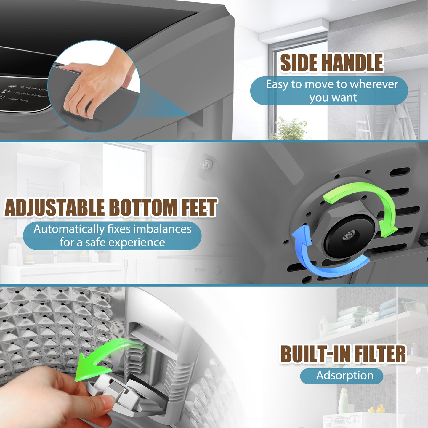 KRISRATE Portable Washing Machine 15.6Lbs/20Lbs Compact Washer with Drain Pump,10 Programs&8 Water Levels,LED Display for Apartment Dorm RV, Gray