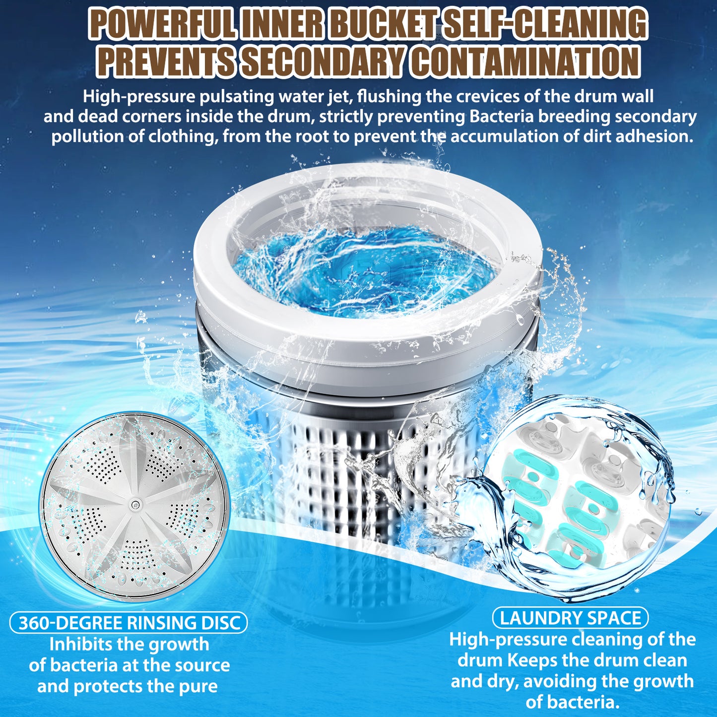 KRISRATE Portable Washing Machine 2.1 Cu.ft, Full-Automatic 15.6Lbs Compact Washer with Drain Pump, 10 Programs for Apartment Dorm RV Home, Gray White