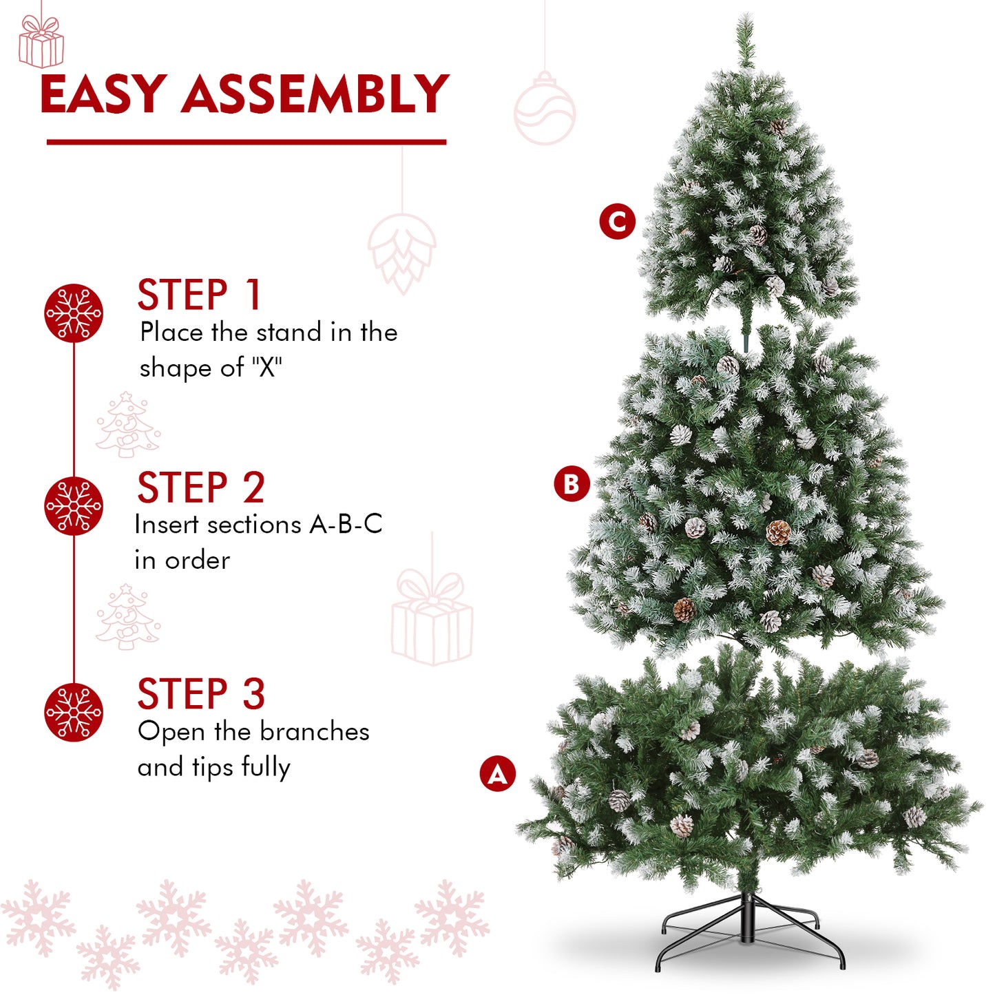 KRISRATE 6FT Christmas Tree with Pine Cones, Artificial Holiday Christmas Tree with 756 PVC Branch Tips, Easy Assembly for Home, Party, Office, Green